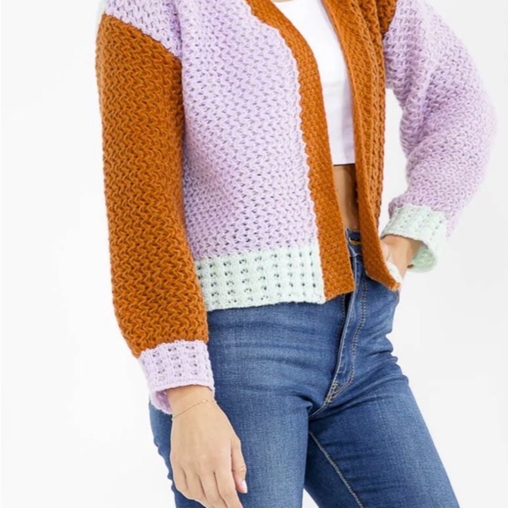WOMEN'S LONG SLEEVE OPEN FRONT COLORBLOCK KNIT CARDIGAN